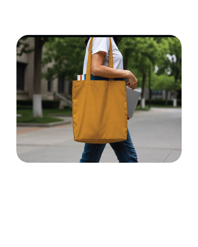Custom Logo Printed Yellow Ochre Cotton Tote Bags - 330 GSM - Size 14" by 16"