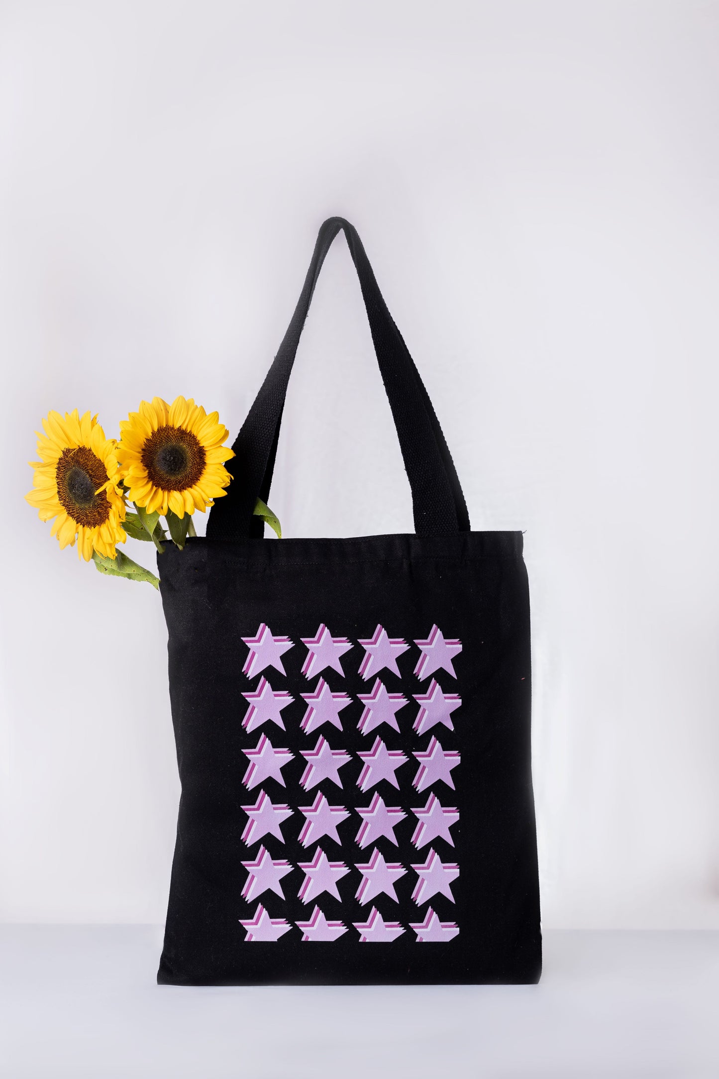 Cotton Canvas Quirky Lilac stars drawing Printed Unisex Tote Bag