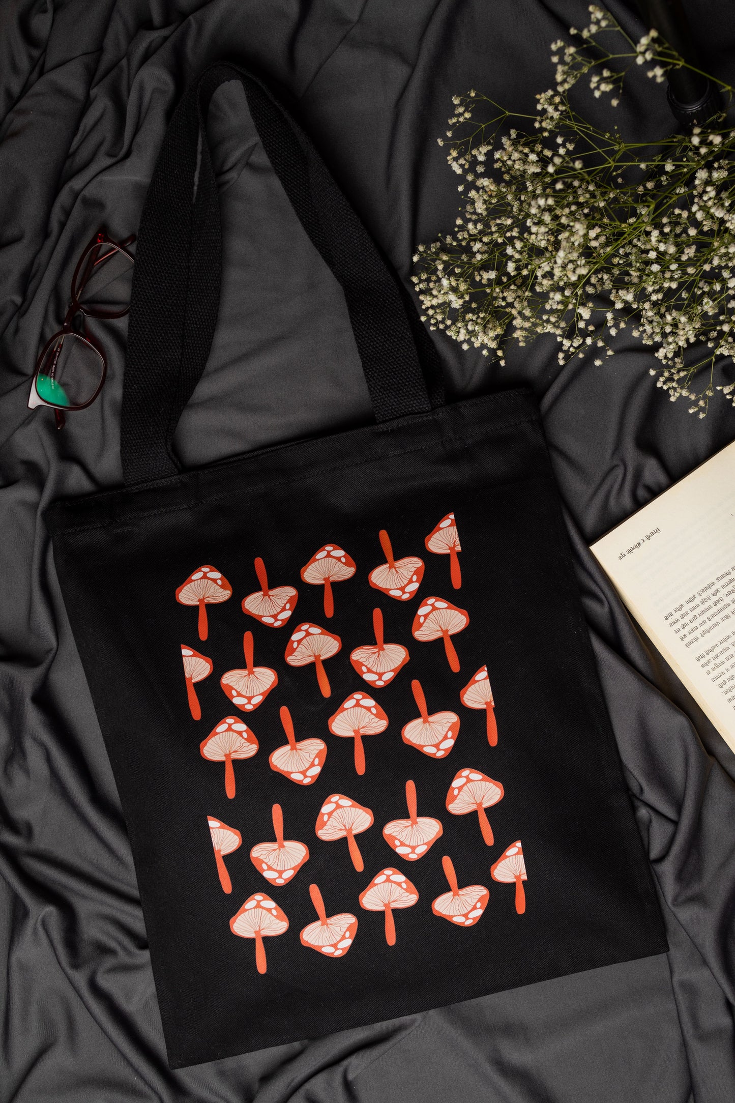 Cotton Canvas Quirky Mushrooms drawing Printed Unisex Tote Bag