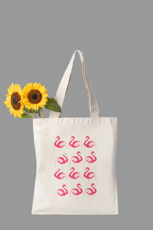 Tote bag with pink flamingo pattern 