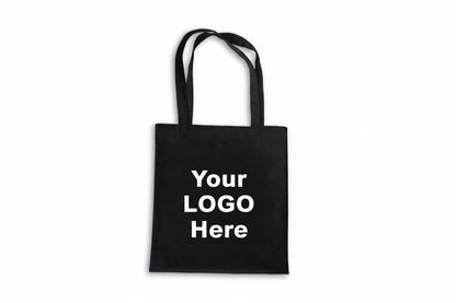 Custom Logo Printed Black Cotton Tote Bags - 330 GSM  - Size 14" by 16"