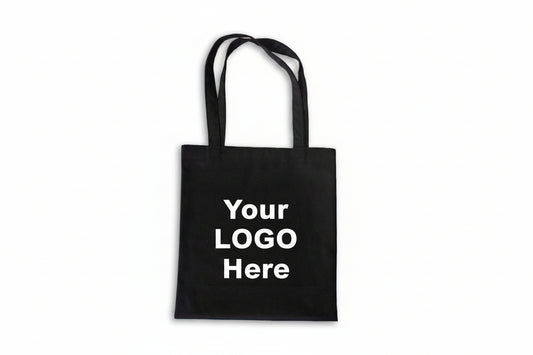 Custom Logo Printed Black Cotton Tote Bags - 330 GSM  - Size 14" by 16"