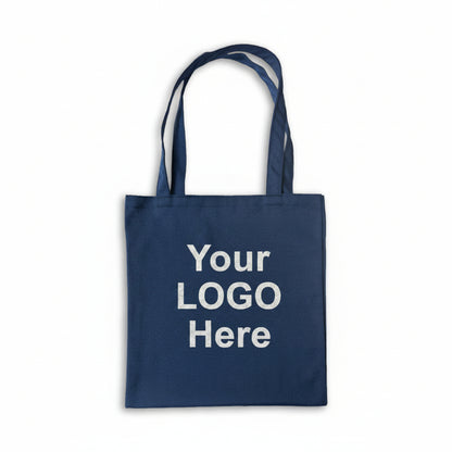 Custom Logo Printed Navy Blue Cotton Tote Bags - 330 GSM  - Size 14" by 16"