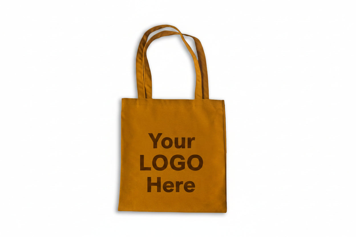 Custom Logo Printed Yellow Ochre Cotton Tote Bags - 330 GSM  - Size 14" by 16"