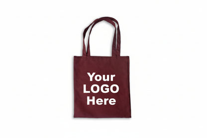 Custom Logo Printed Maroon Cotton Tote Bags - 330 GSM  - Size 14" by 16"