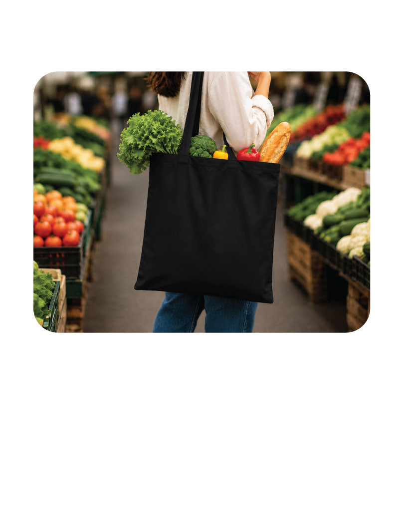 Custom Logo Printed Black Cotton Tote Bags - 330 GSM  - Size 14" by 16"