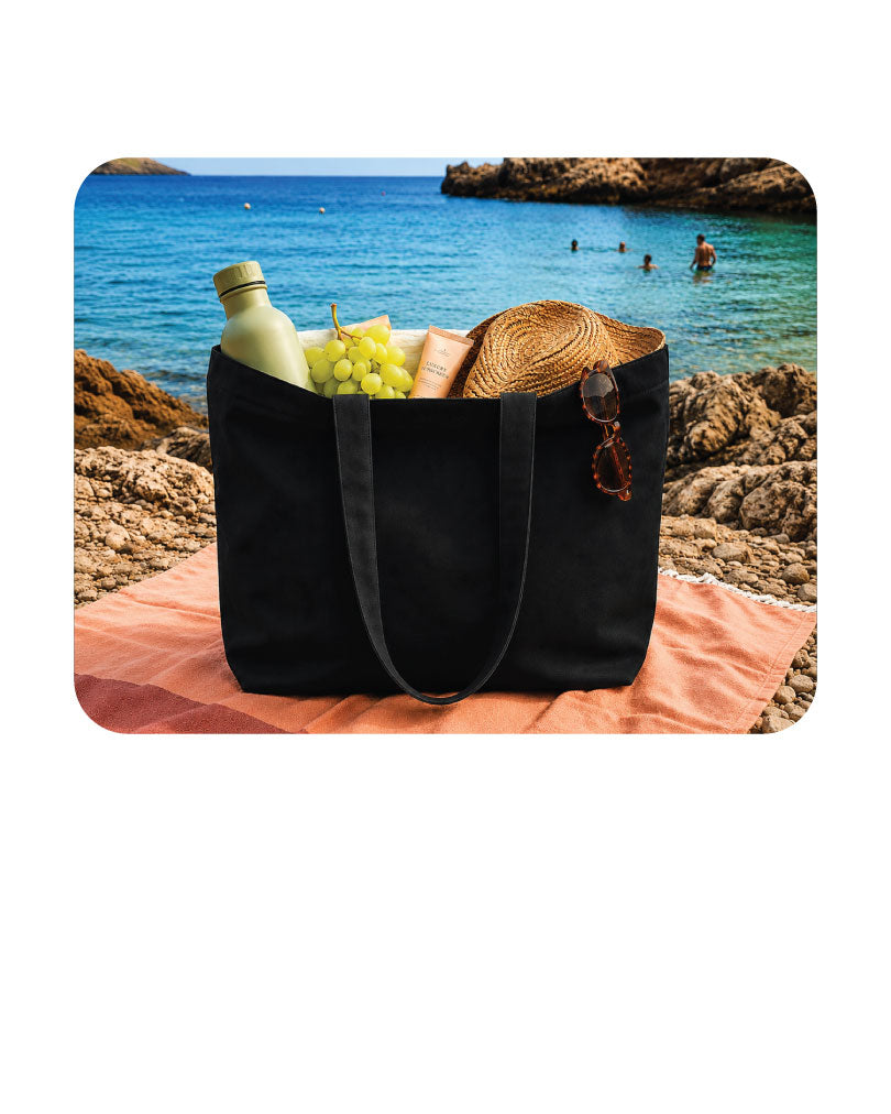 Custom Logo Printed Black Cotton Tote Bags - 330 GSM  - Size 14" by 16"
