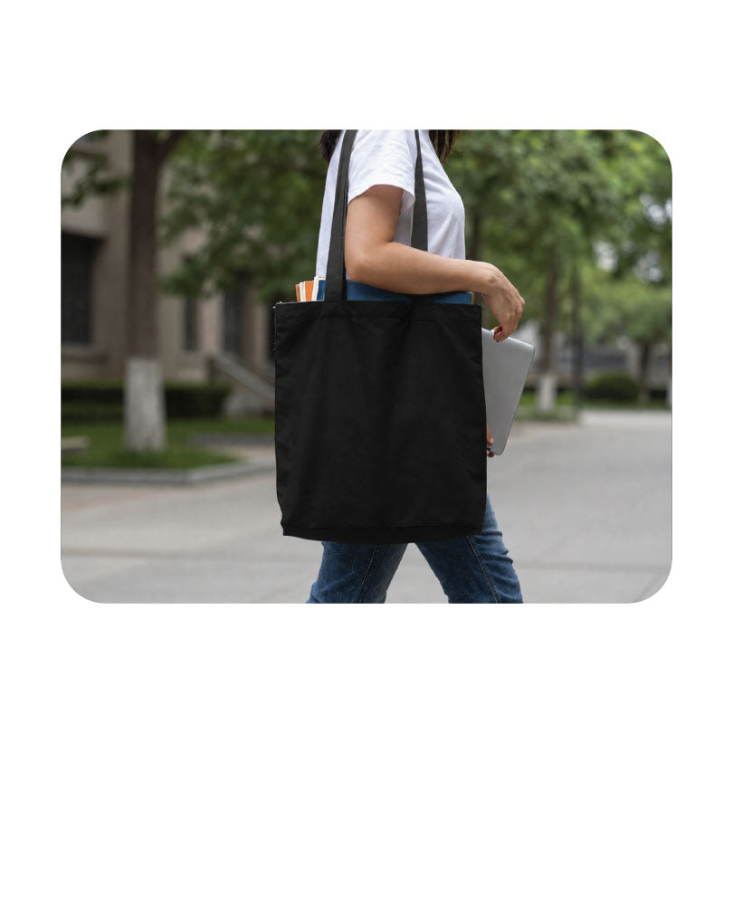 Custom Logo Printed Black Cotton Tote Bags - 330 GSM  - Size 14" by 16"