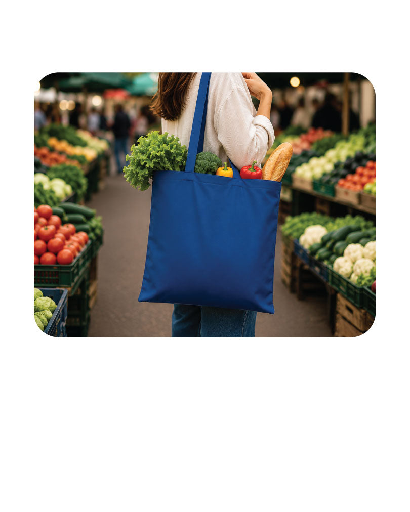 Custom Logo Printed Navy Blue Cotton Tote Bags - 330 GSM  - Size 14" by 16"