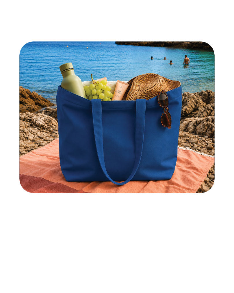 Custom Logo Printed Navy Blue Cotton Tote Bags - 330 GSM  - Size 14" by 16"