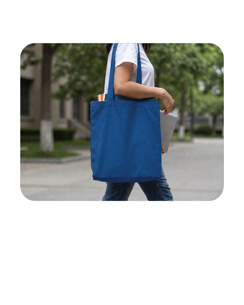 Custom Logo Printed Navy Blue Cotton Tote Bags - 330 GSM  - Size 14" by 16"