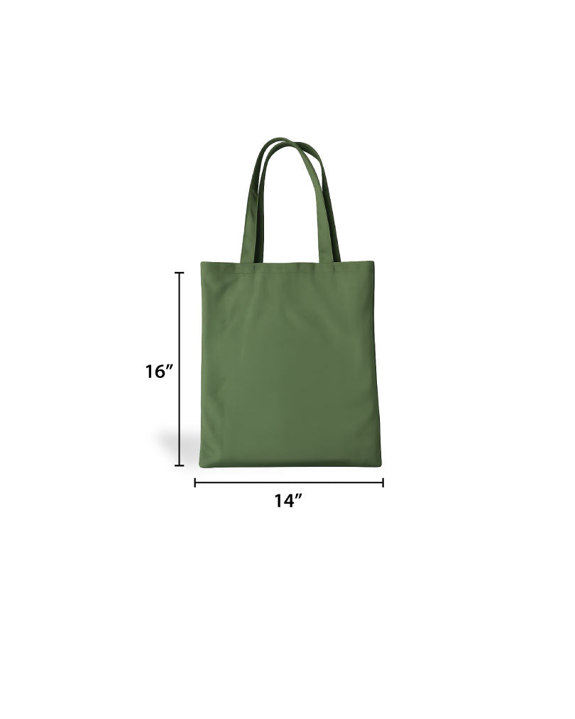 Custom Logo Printed Olive Green Cotton Tote Bags - 330 GSM  - Size 14" by 16"