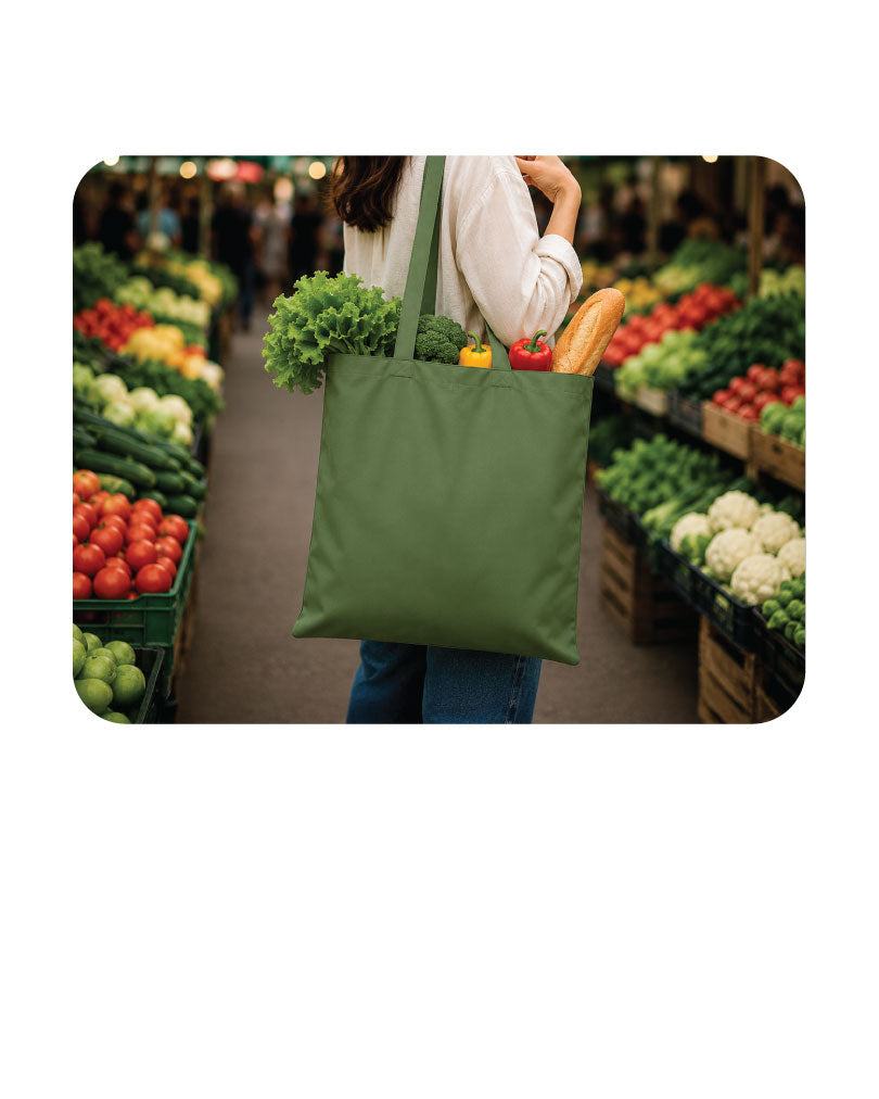 Custom Logo Printed Olive Green Cotton Tote Bags - 330 GSM  - Size 14" by 16"