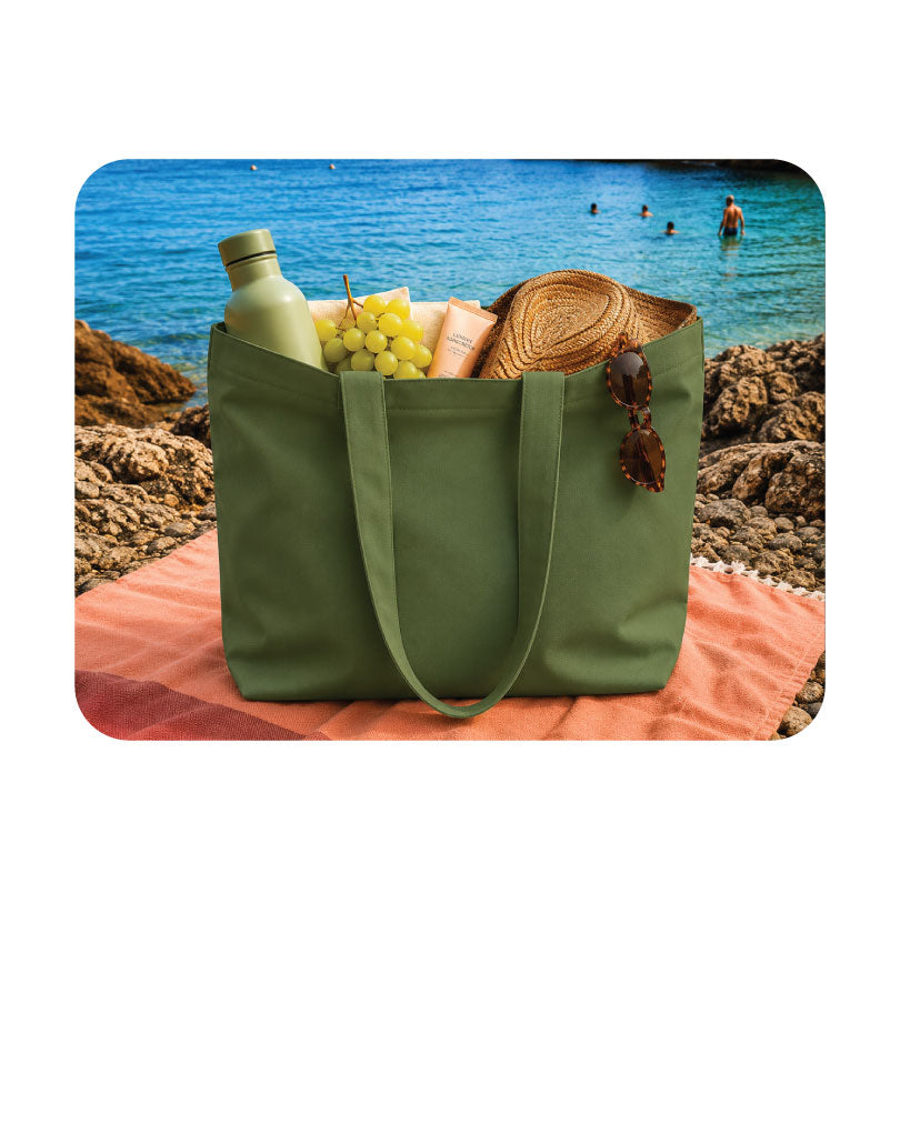 Custom Logo Printed Olive Green Cotton Tote Bags - 330 GSM  - Size 14" by 16"