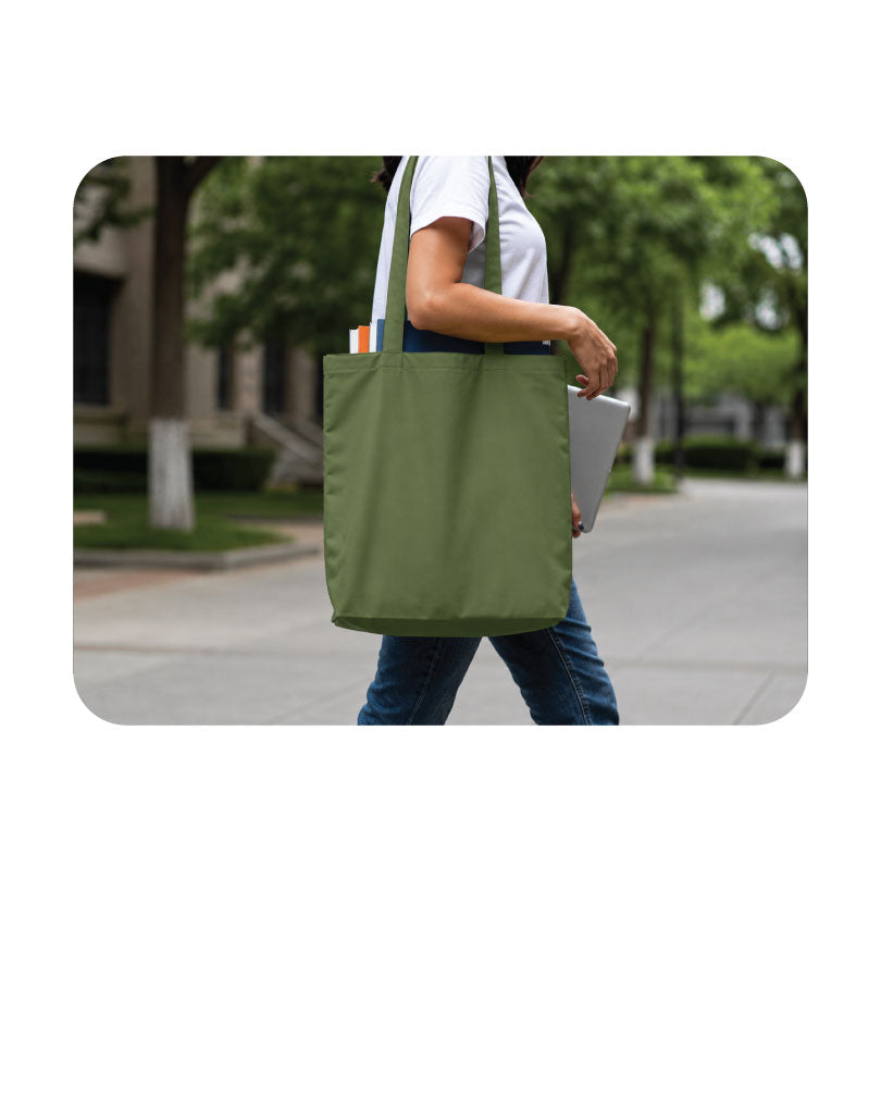 Custom Logo Printed Olive Green Cotton Tote Bags - 330 GSM  - Size 14" by 16"