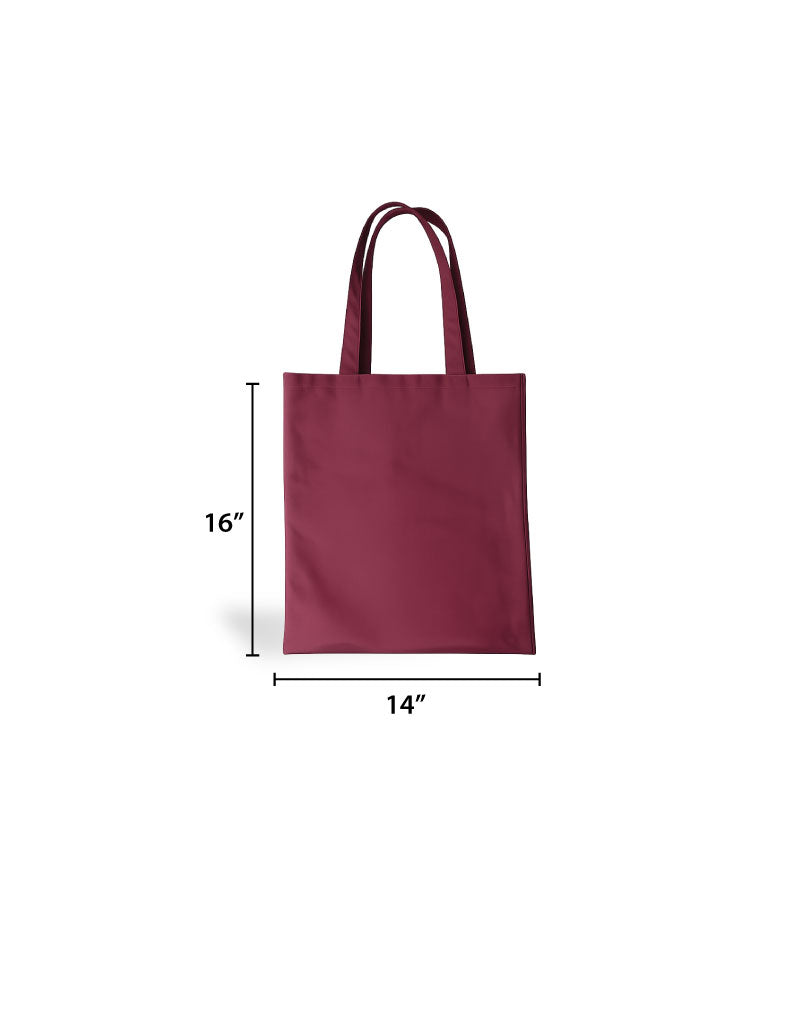 Custom Logo Printed Maroon Cotton Tote Bags - 330 GSM  - Size 14" by 16"