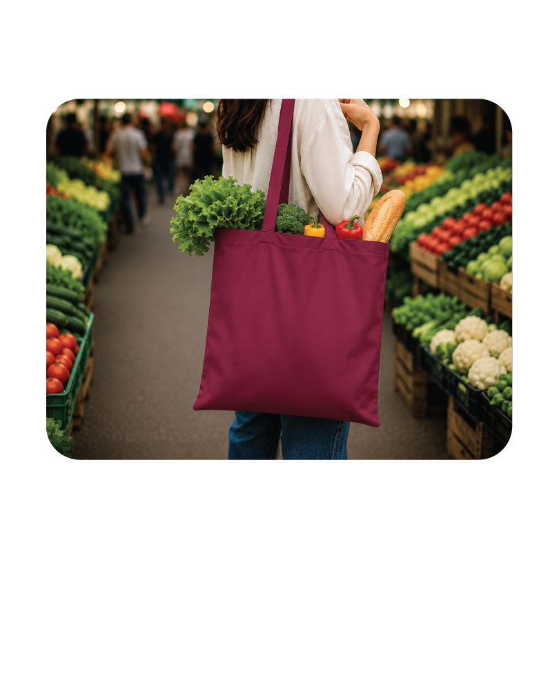 Custom Logo Printed Maroon Cotton Tote Bags - 330 GSM  - Size 14" by 16"