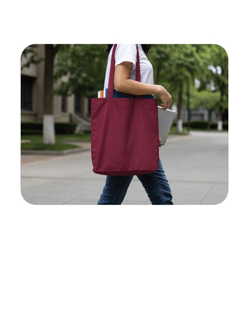 Custom Logo Printed Maroon Cotton Tote Bags - 330 GSM  - Size 14" by 16"