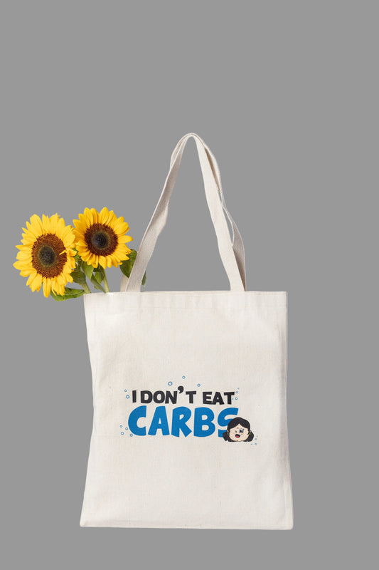 Tote bag with 'I Don't Eat Carbs' text 