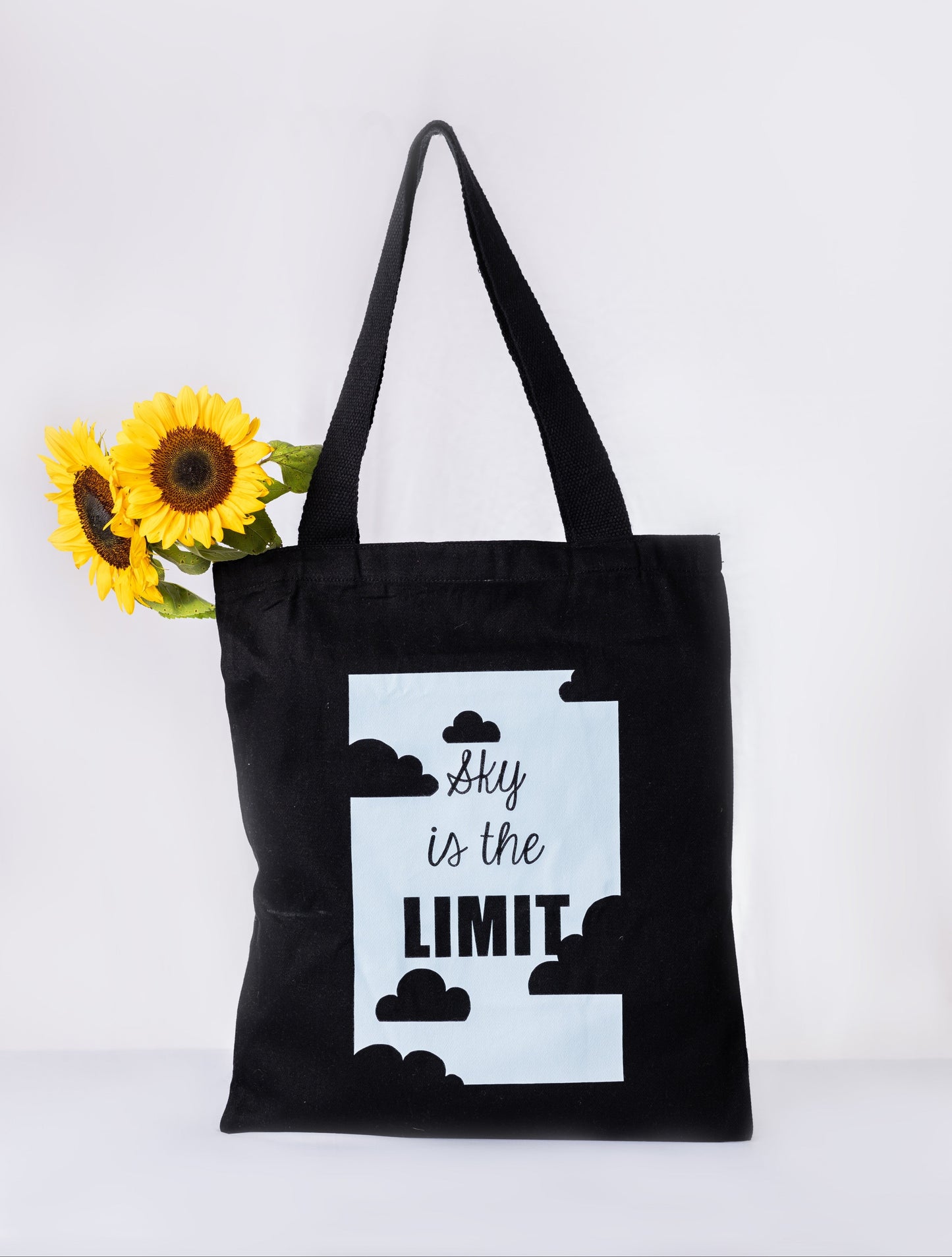 Cotton Canvas Quirky English Quote Printed Unisex Tote Bag -"Sky Is The Limit"