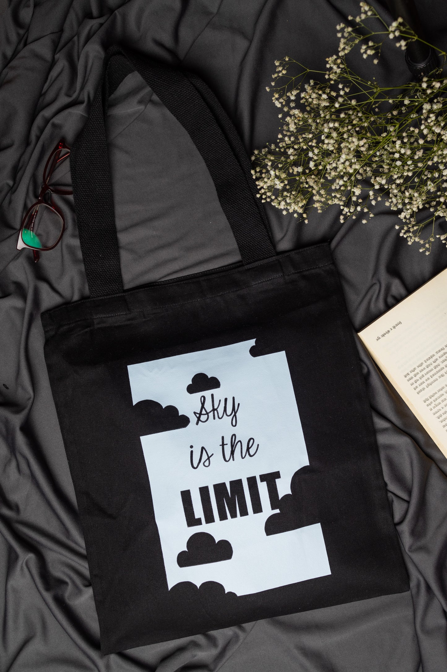 Cotton Canvas Quirky English Quote Printed Unisex Tote Bag -"Sky Is The Limit"