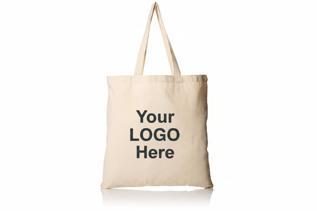 Custom Logo Printed Off White Cotton Tote Bags - 330 GSM  - Size 14" by 16"