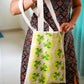 Cotton Canvas Quirky Yellow circles with Green Leaves drawing Printed Unisex Tote Bag