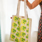 Cotton Canvas Quirky Yellow circles with Green Leaves drawing Printed Unisex Tote Bag