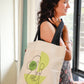 Cotton Canvas Quirky Green Face drawing Printed Unisex Tote Bag