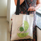 Cotton Canvas Quirky Green Face drawing Printed Unisex Tote Bag