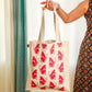 Cotton Canvas Quirky Red Butterflies drawing Printed Unisex Tote Bag