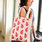 Cotton Canvas Quirky Red Butterflies drawing Printed Unisex Tote Bag