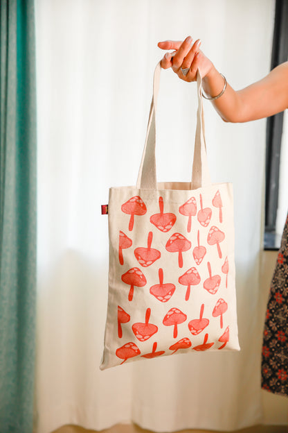 Cotton Canvas Quirky Mushrooms drawing Printed Unisex Tote Bag