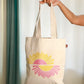Cotton Canvas Quirky Yellow Pink Sun drawing Printed Unisex Tote Bag