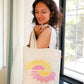 Cotton Canvas Quirky Yellow Pink Sun drawing Printed Unisex Tote Bag