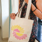 Cotton Canvas Quirky Yellow Pink Sun drawing Printed Unisex Tote Bag