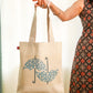Quirky umbrella design on canvas tote bag